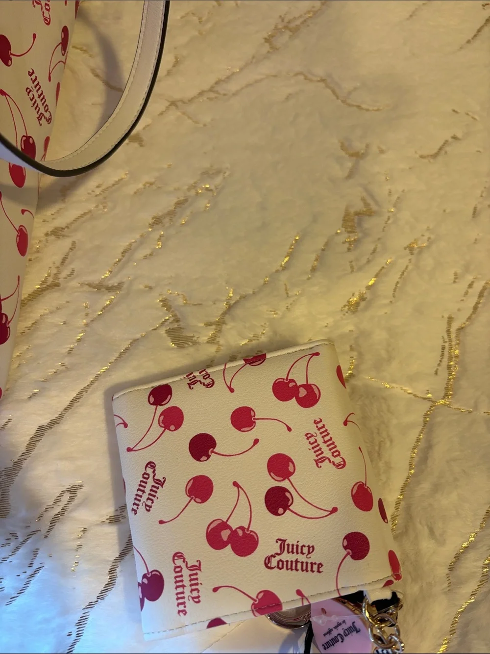 BNWT JUICY COUTURE Tote with Pink Cherry Print and Matching Wallet Set